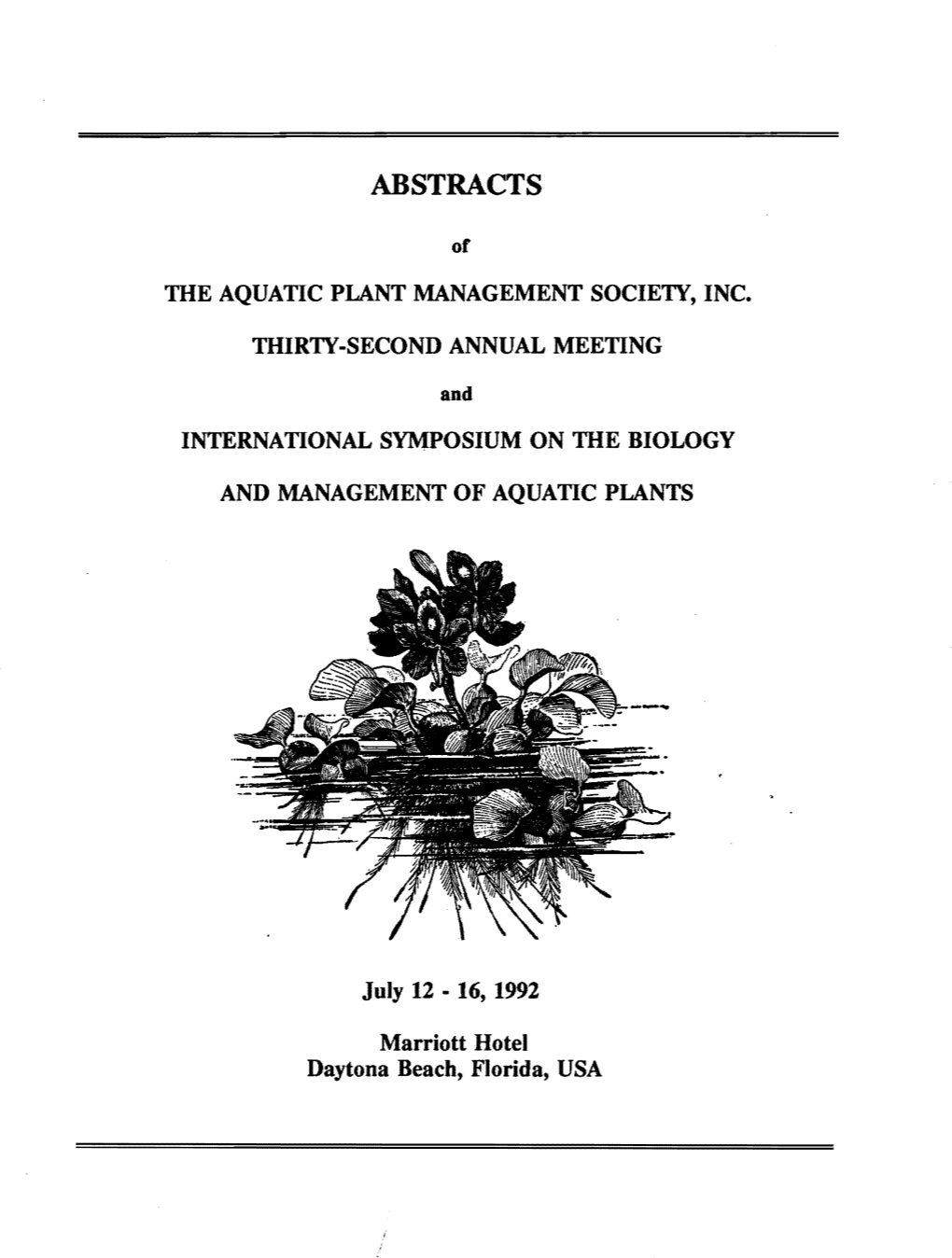 ABSTRACTS , of the AQUATIC PLANT MANAGEMENT SOCIETY, INC