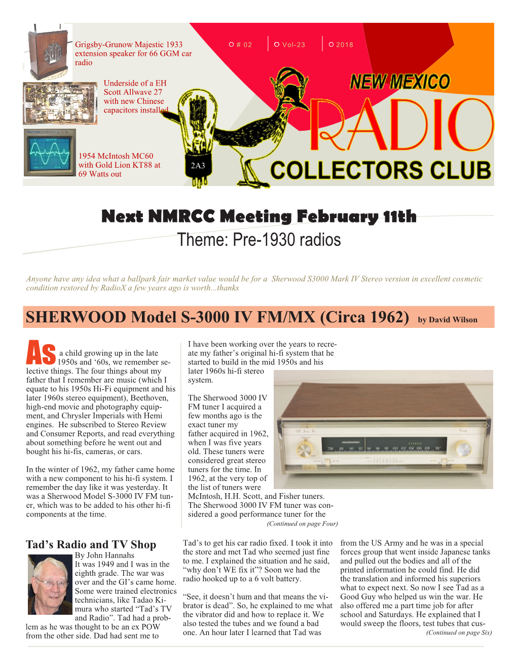 Next NMRCC Meeting February 11Th Theme: Pre-1930 Radios