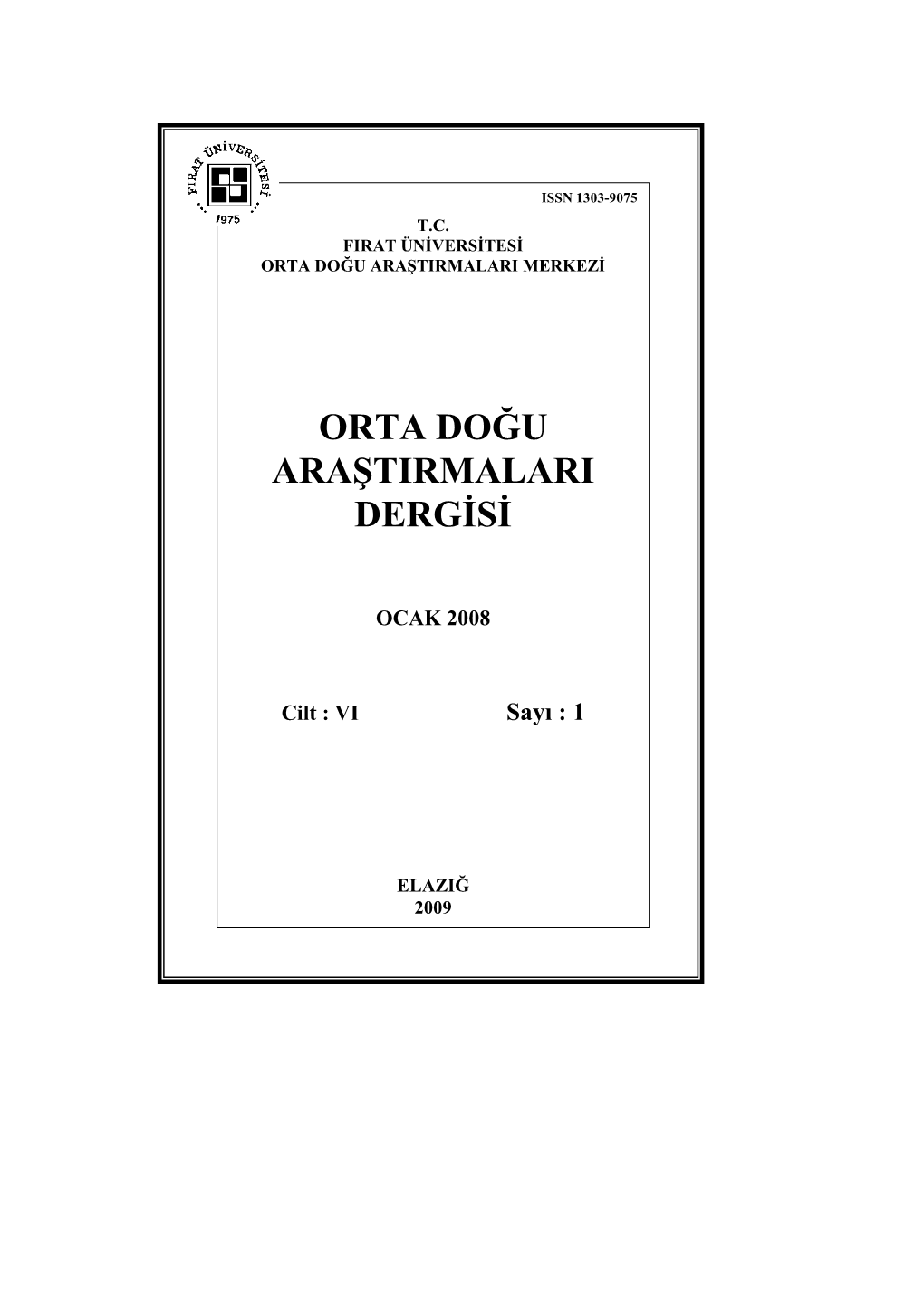 Orta Doğu Araştirmalari Dergisi Dizini (I-V