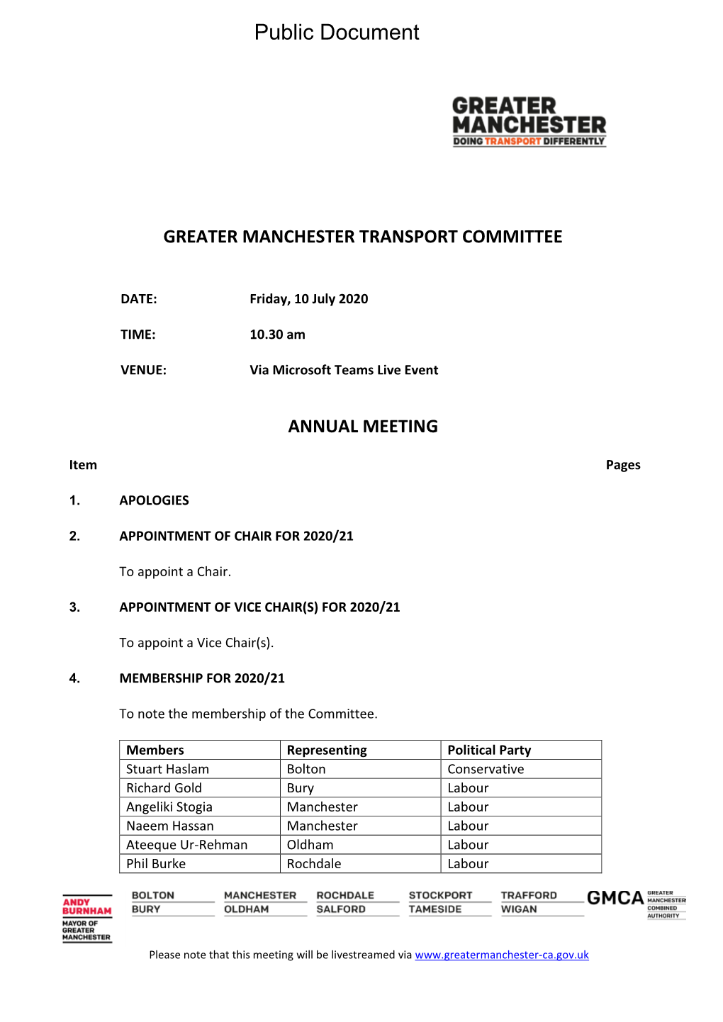 (Public Pack)Agenda Document for Greater Manchester Transport