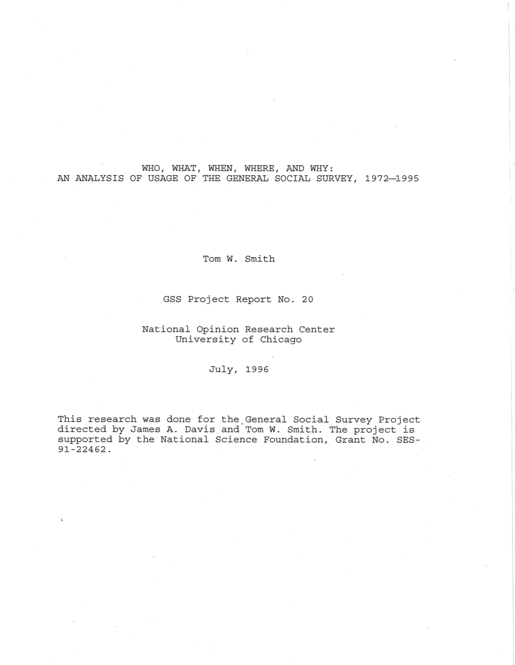 Who, What, When, Where, and Why: an Analysis of Usage of the General Social Survey, 1972-1995