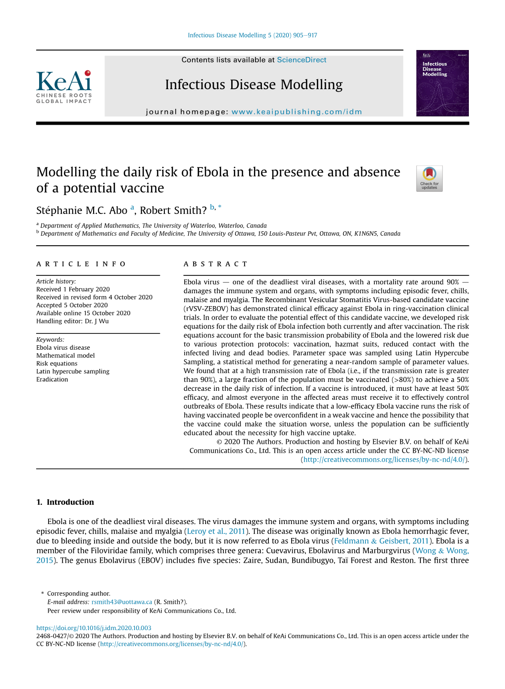 Modelling the Daily Risk of Ebola in the Presence and Absence of a Potential Vaccine