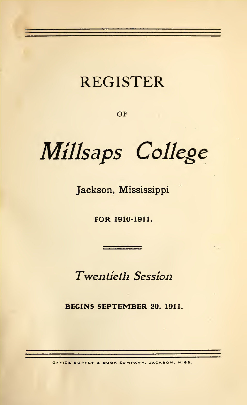 Millsaps College Catalog, 1910-1911