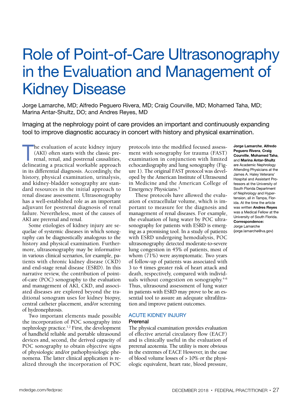 Role of Point-Of-Care Ultrasonography in the Evaluation and Management