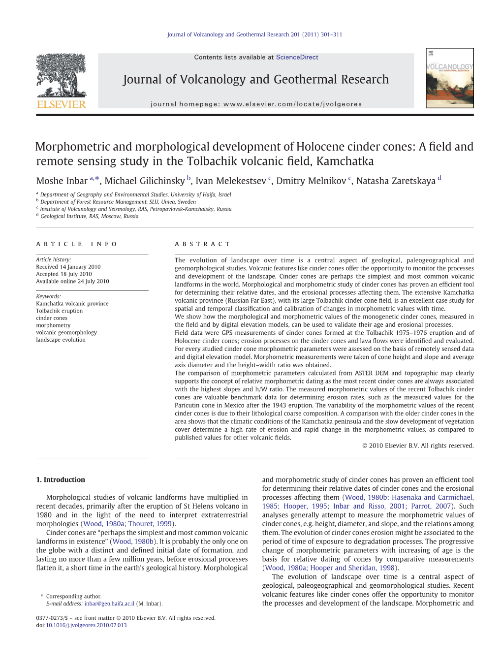 Inbar Et Al., 2011, Holocene Cinder Cones... (Jody)