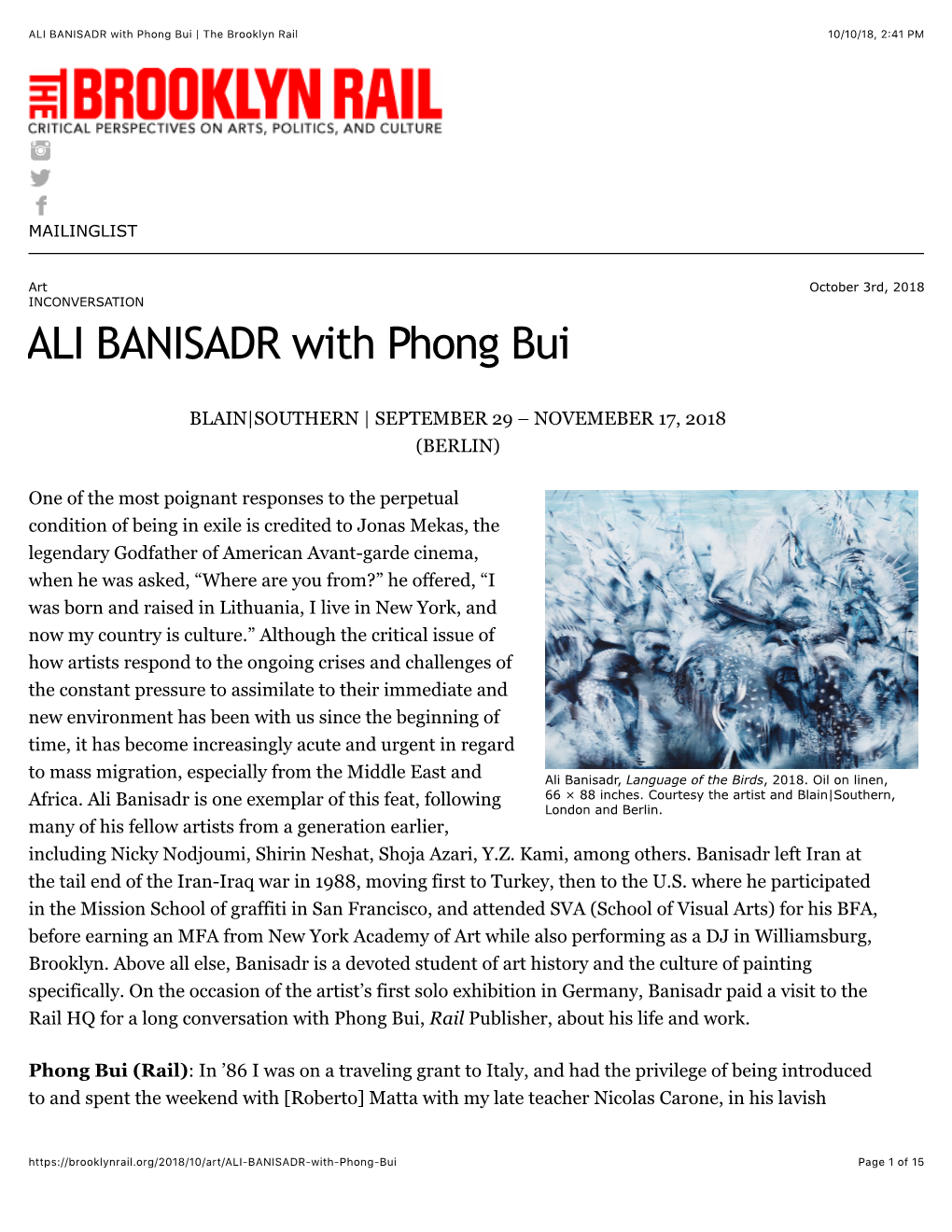 ALI BANISADR with Phong Bui | the Brooklyn Rail 10/10/18, 2�41 PM