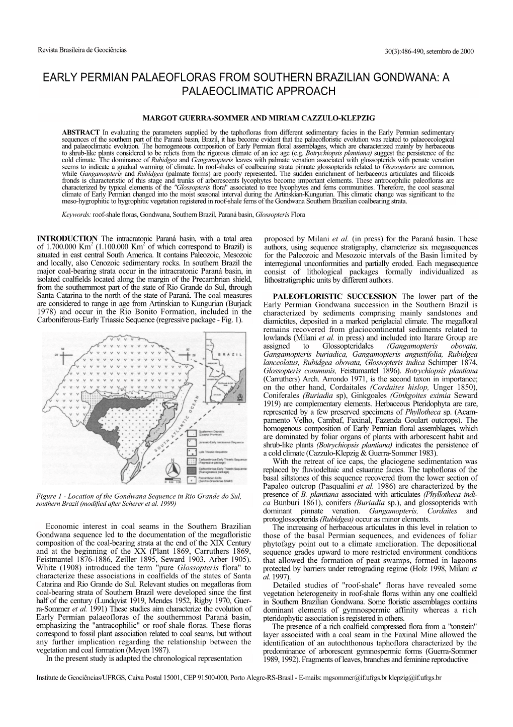 Early Permian Palaeofloras from Southern Brazilian Gondwana: a Palaeoclimatic Approach