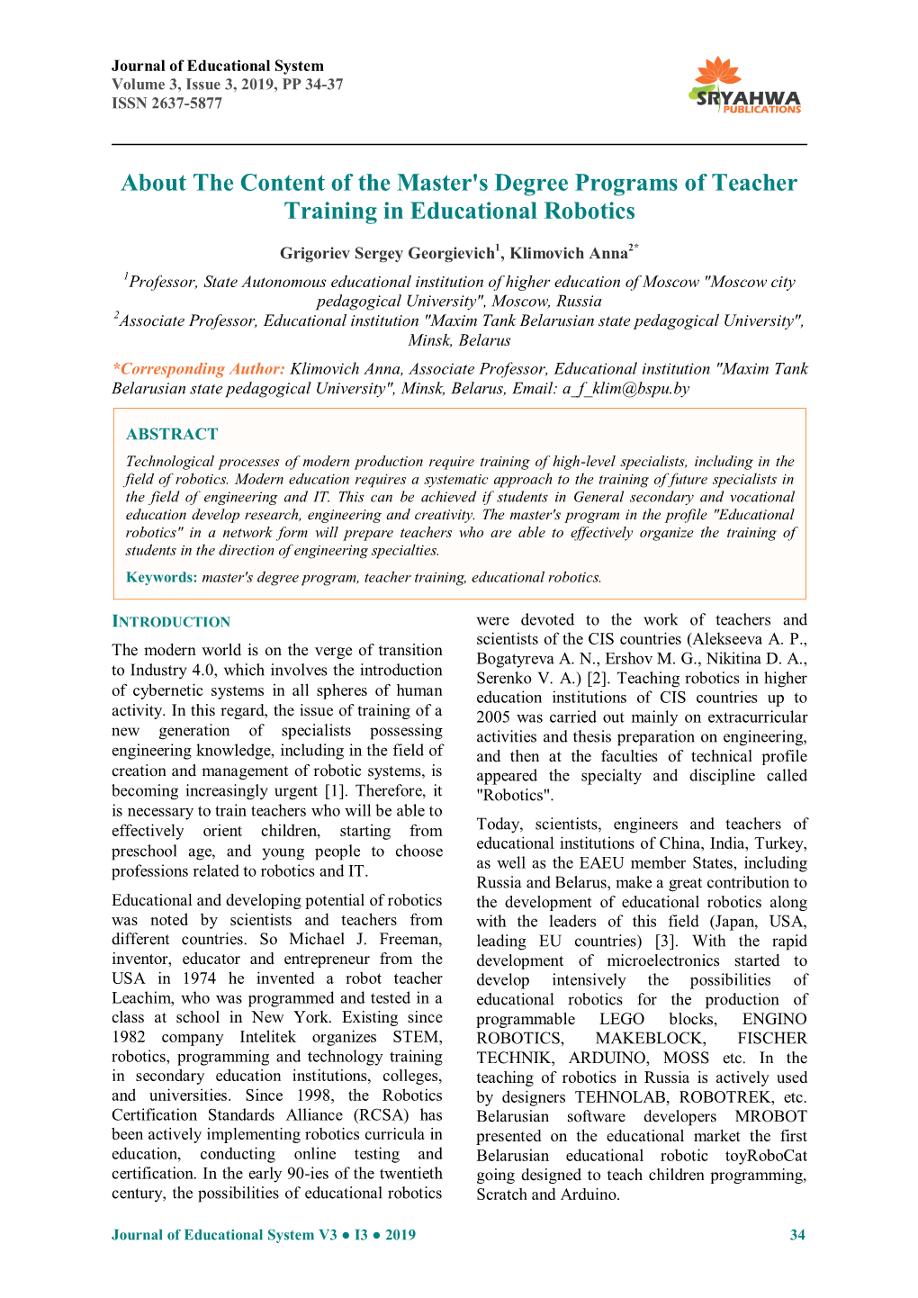 About the Content of the Master's Degree Programs of Teacher Training in Educational Robotics