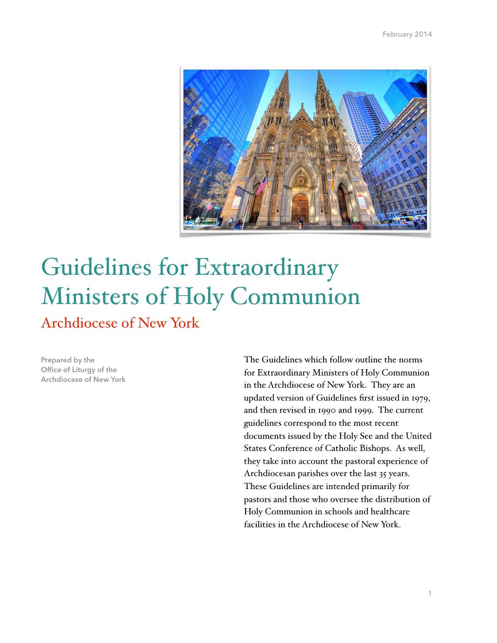 Guidelines for Extraordinary Ministers of Holy Communion Archdiocese of New York