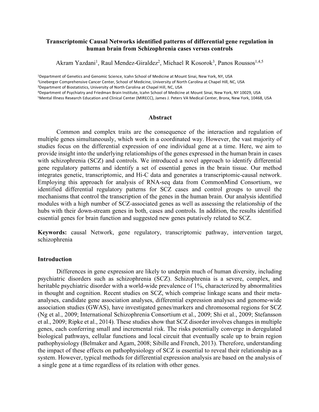 Transcriptomic Causal Networks Identified Patterns of Differential Gene Regulation in Human Brain from Schizophrenia Cases Versus Controls