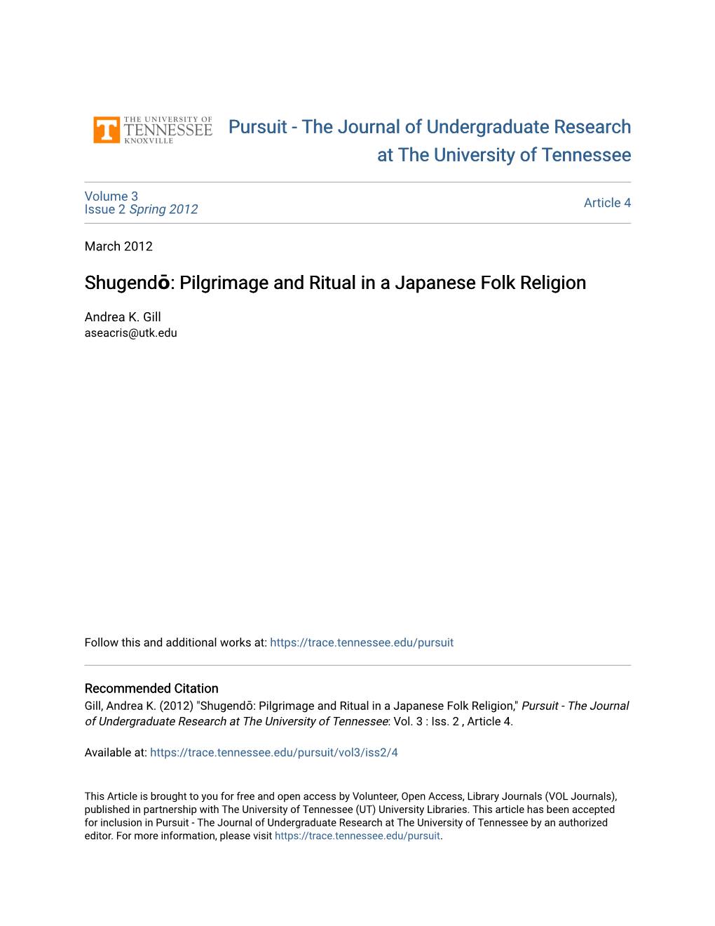 Pursuit - the Journal of Undergraduate Research at the University of Tennessee