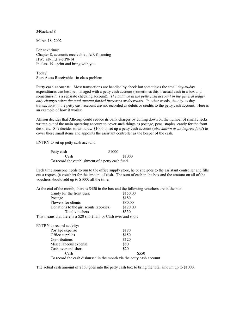 Chapter 8, Accounts Receivable , A/R Financing