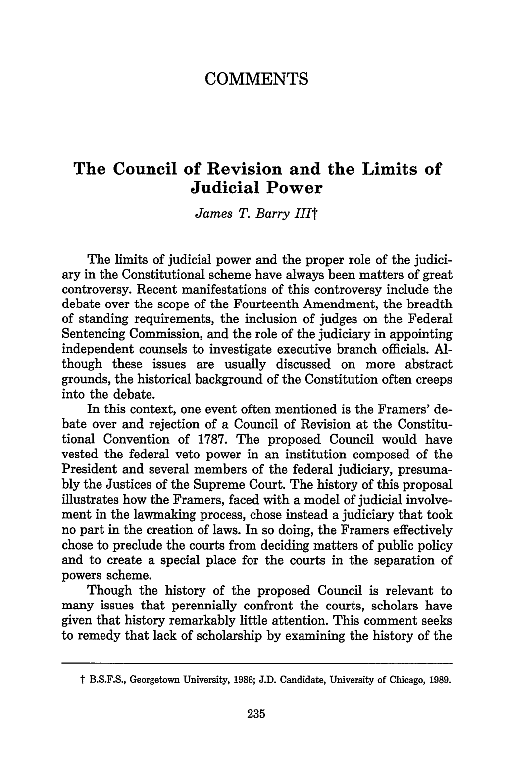 The Council of Revision and the Limits of Judicial Power James T