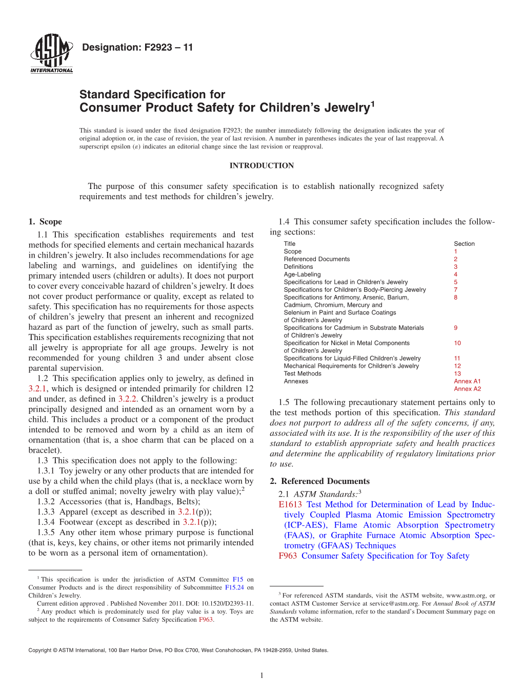 Consumer Product Safety for Children's Jewelry1