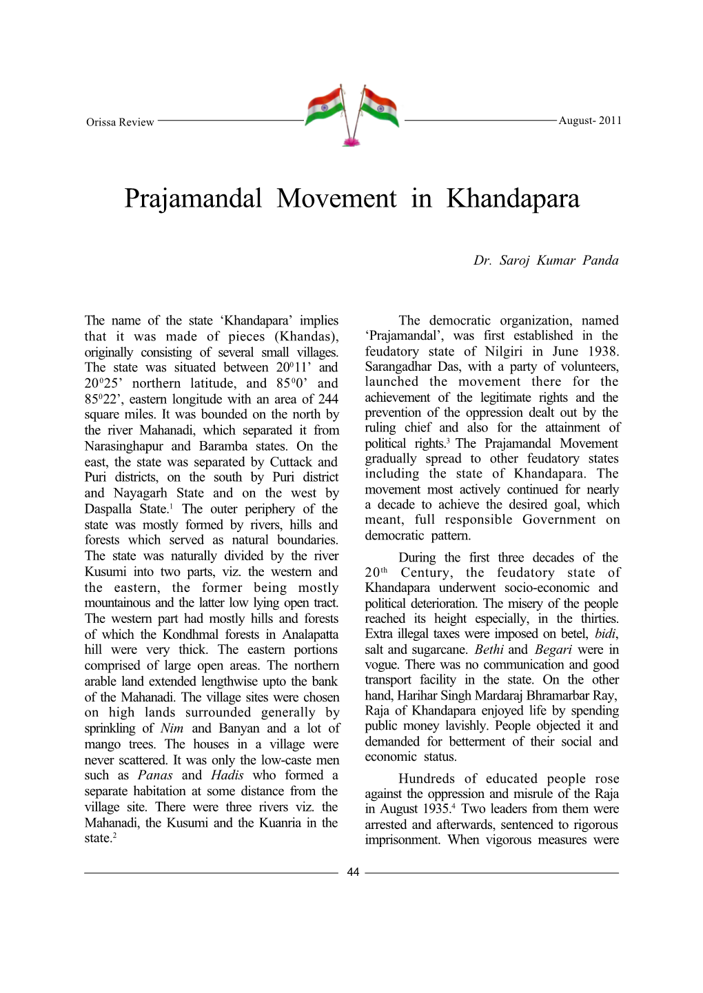 Prajamandal Movement in Khandapara