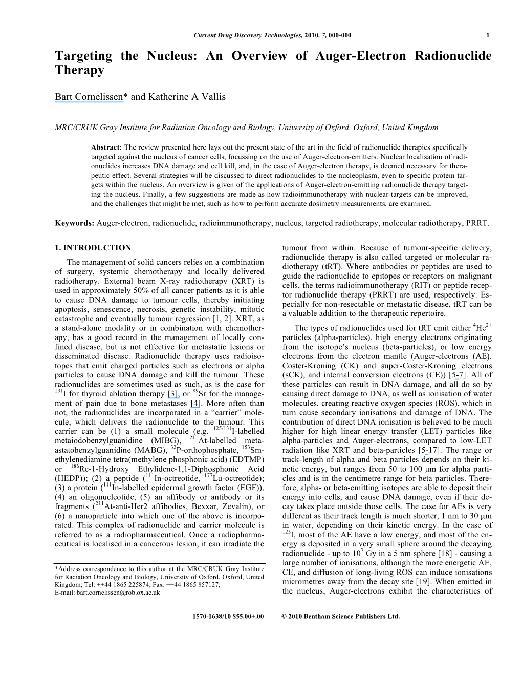 An Overview of Auger-Electron Radionuclide Therapy