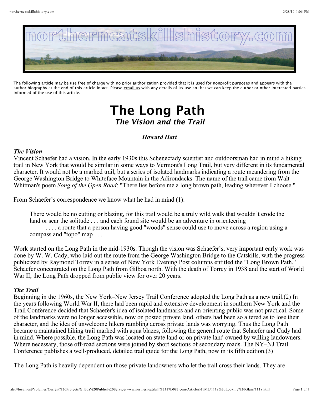 The Long Path the Vision and the Trail