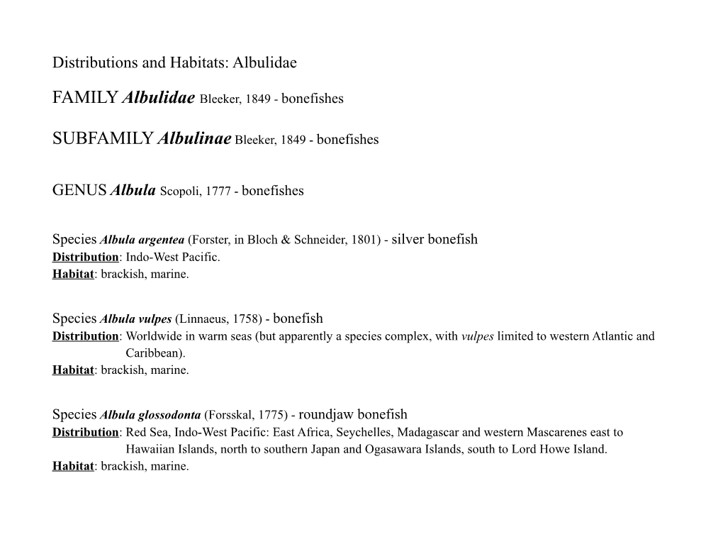 Distributions and Habitats: Albulidae