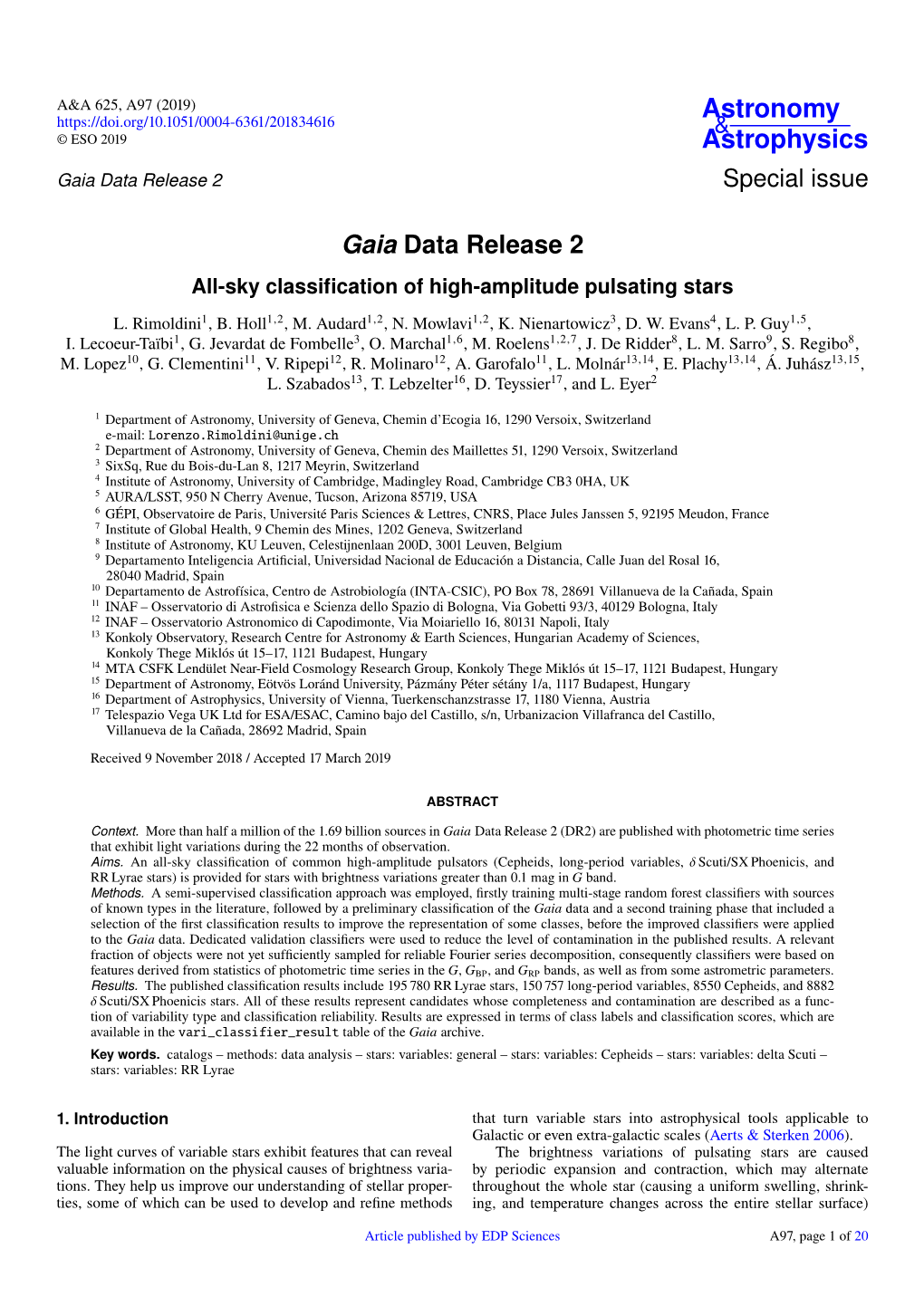 Gaia Data Release 2 Special Issue
