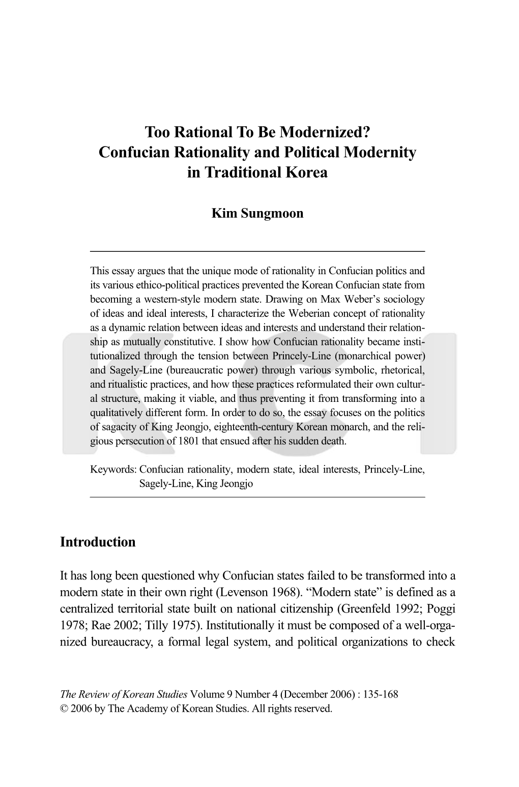 Confucian Rationality and Political Modernity in Traditional Korea