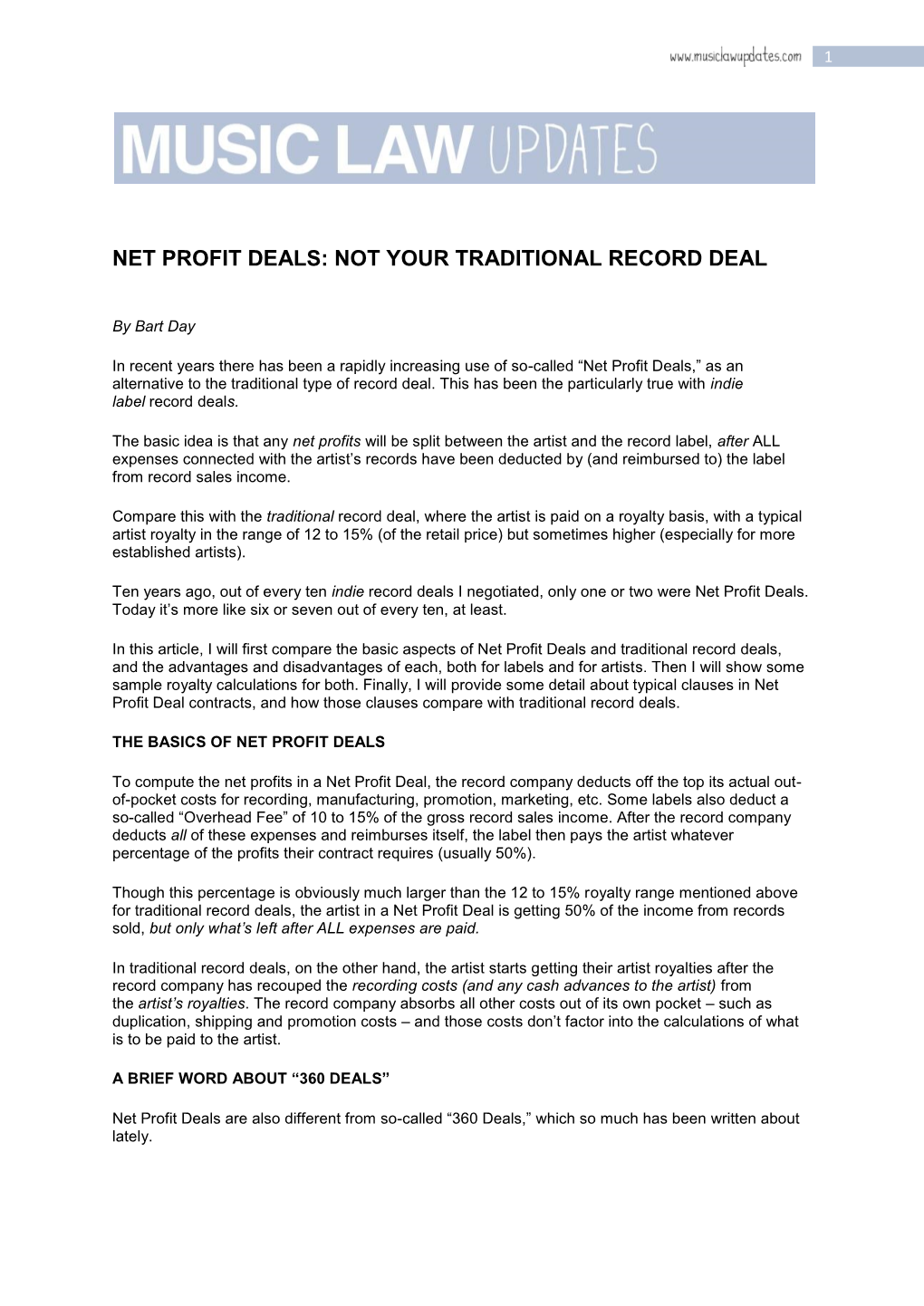 Net Profit Deals: Not Your Traditional Record Deal