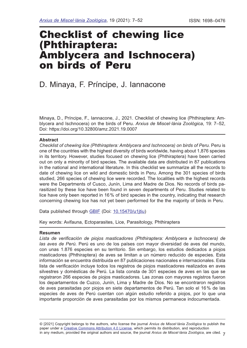 (Phthiraptera: Amblycera and Ischnocera) on Birds of Peru