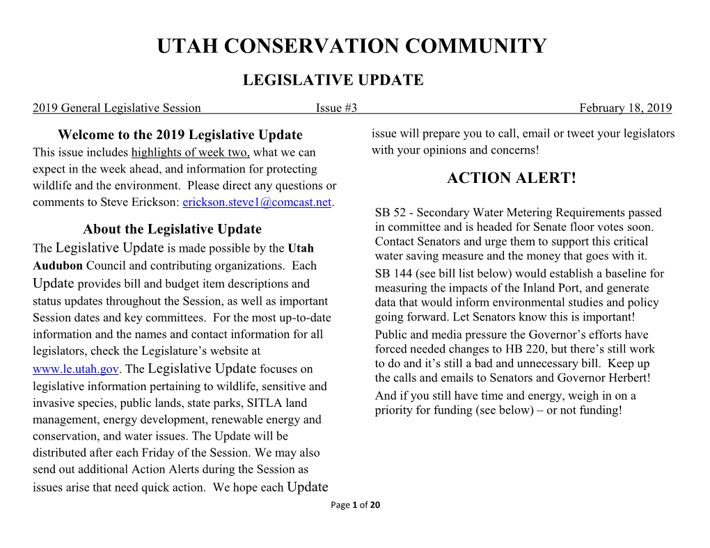 Utah Conservation Community Legislative Update