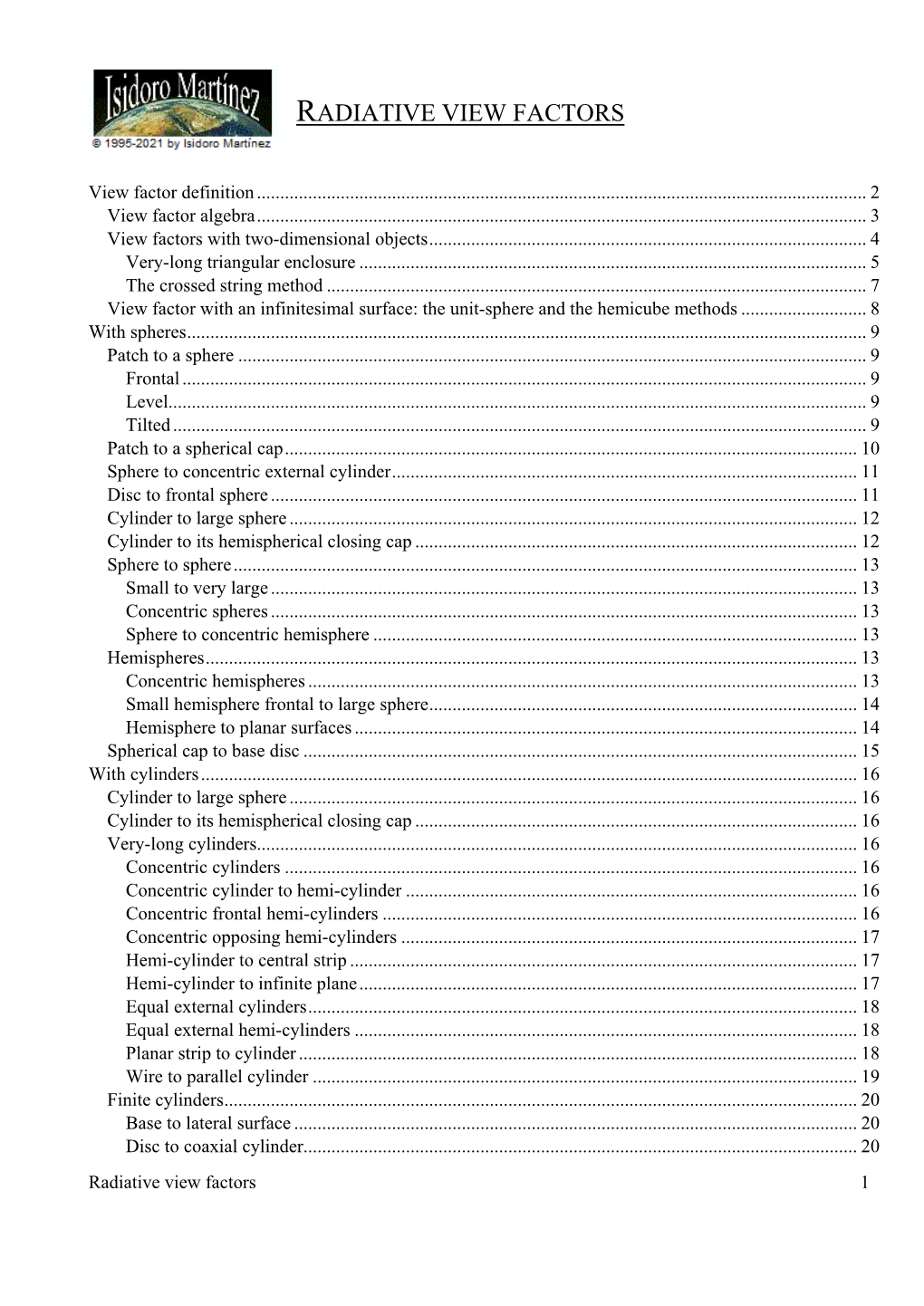 Radiation View Factors