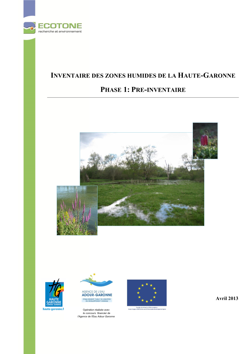Inventaire Des Zones Humides De La Haute-Garonne Phase 1