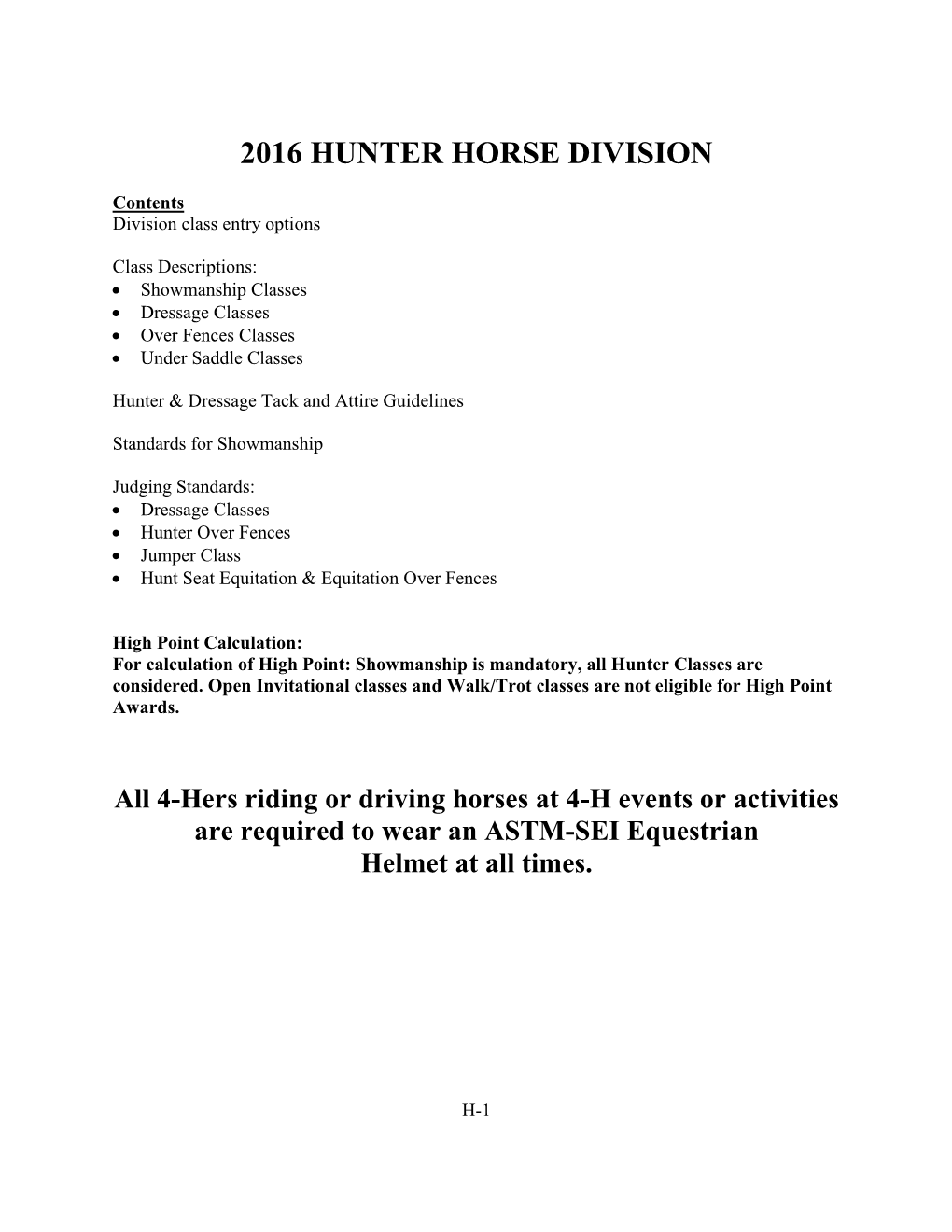 2010 Hunter Horse Division