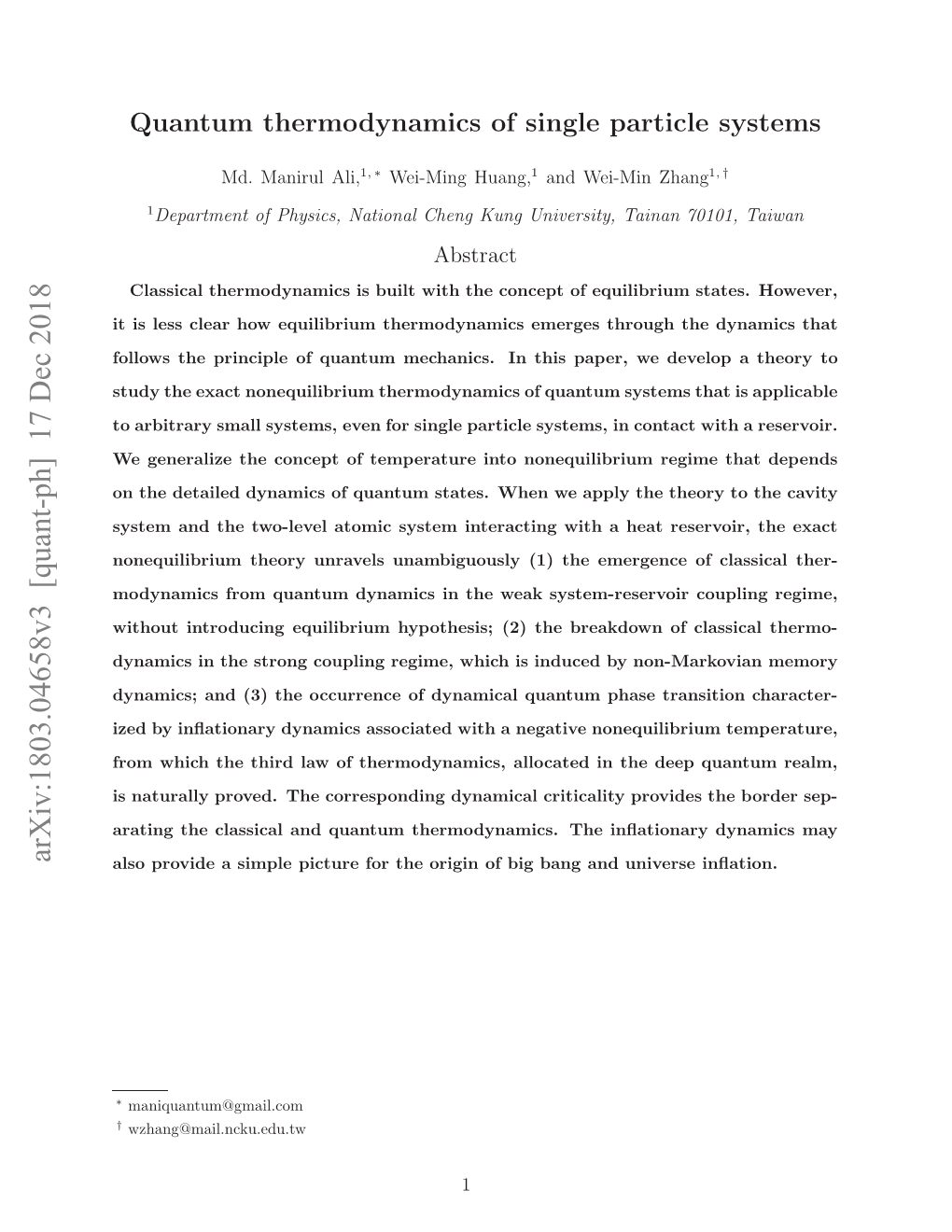 Quantum Thermodynamics of Single Particle Systems