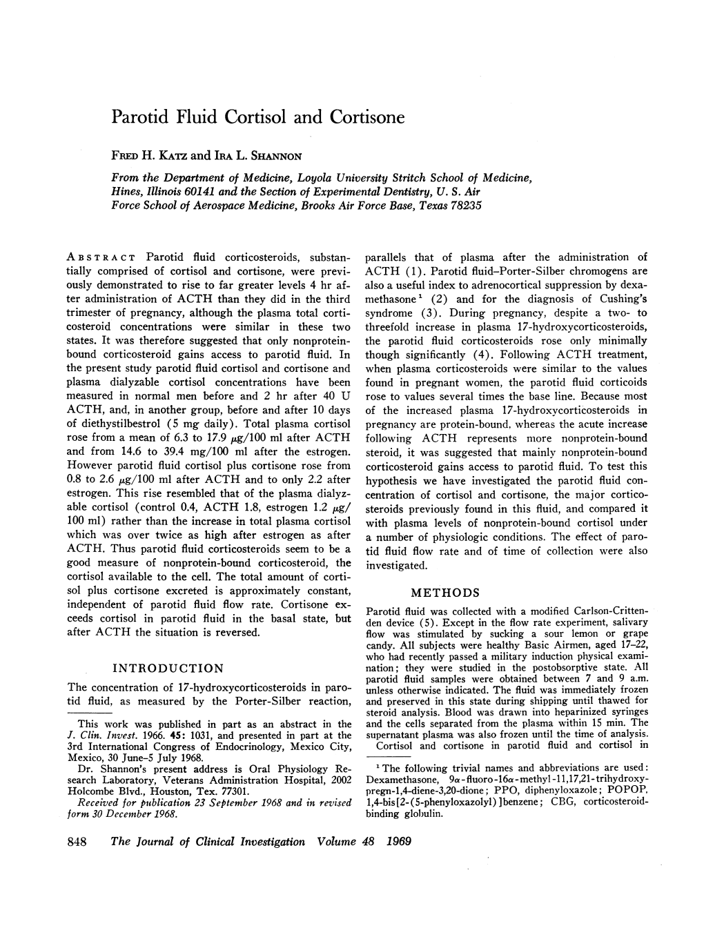 Parotid Fluid Cortisol and Cortisone