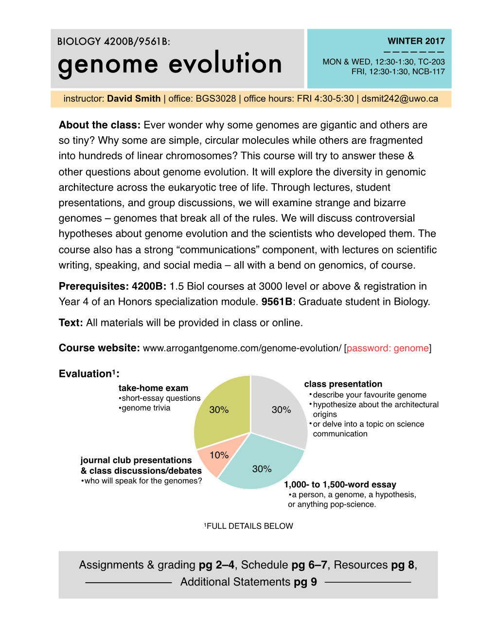 Genome Evolution FRI, 12:30-1:30,12:30-1:30 NCB-117