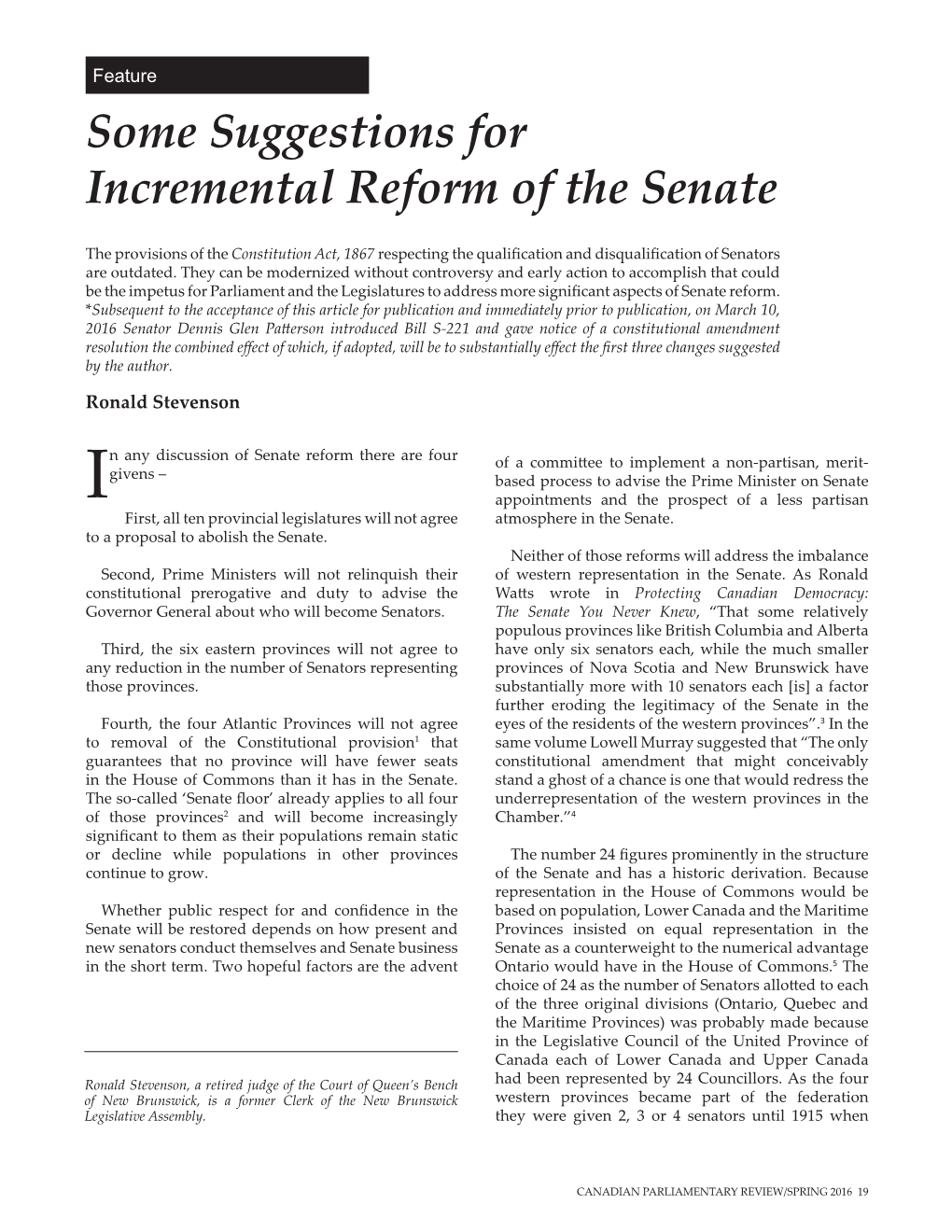 Some Suggestions for Incremental Reform of the Senate