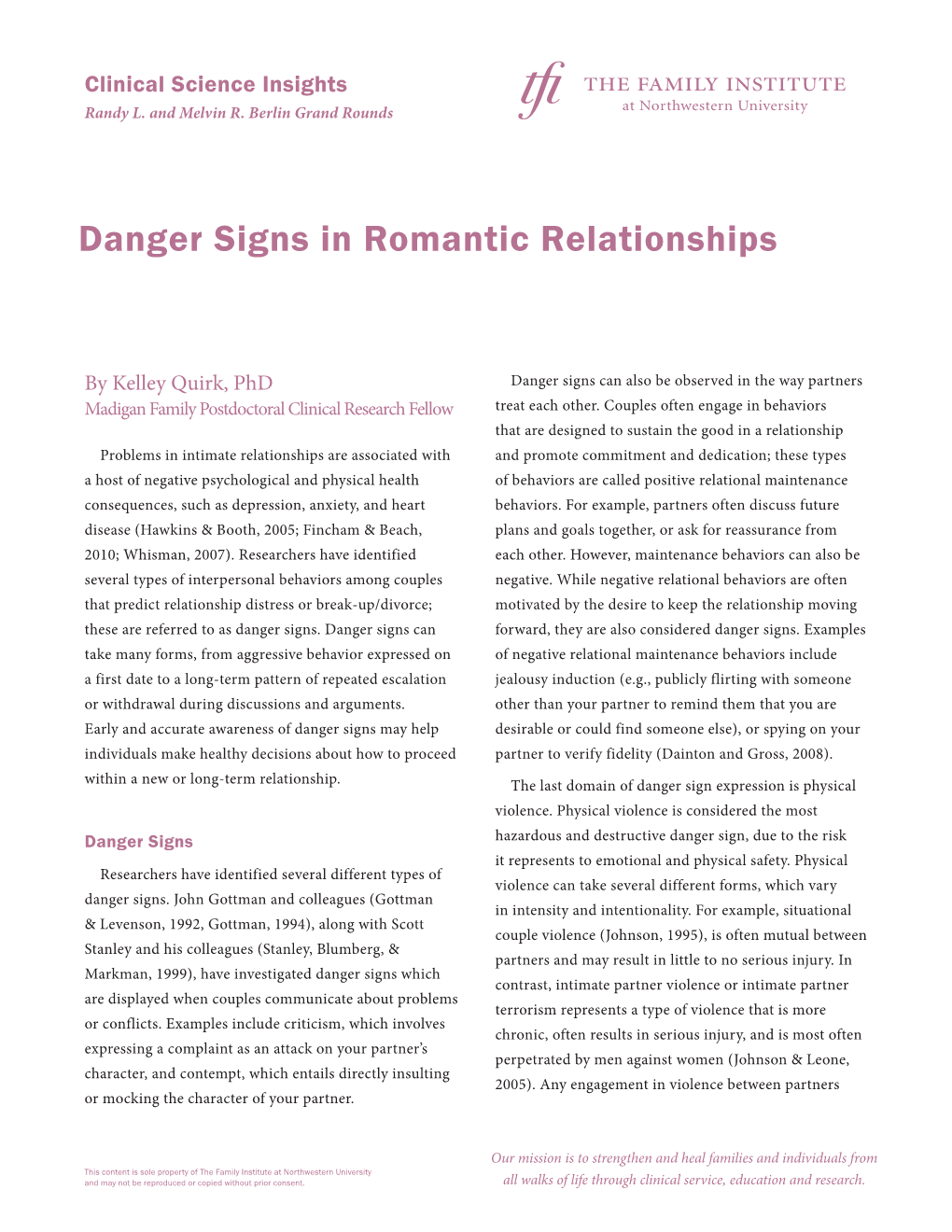 Danger Signs in Romantic Relationships