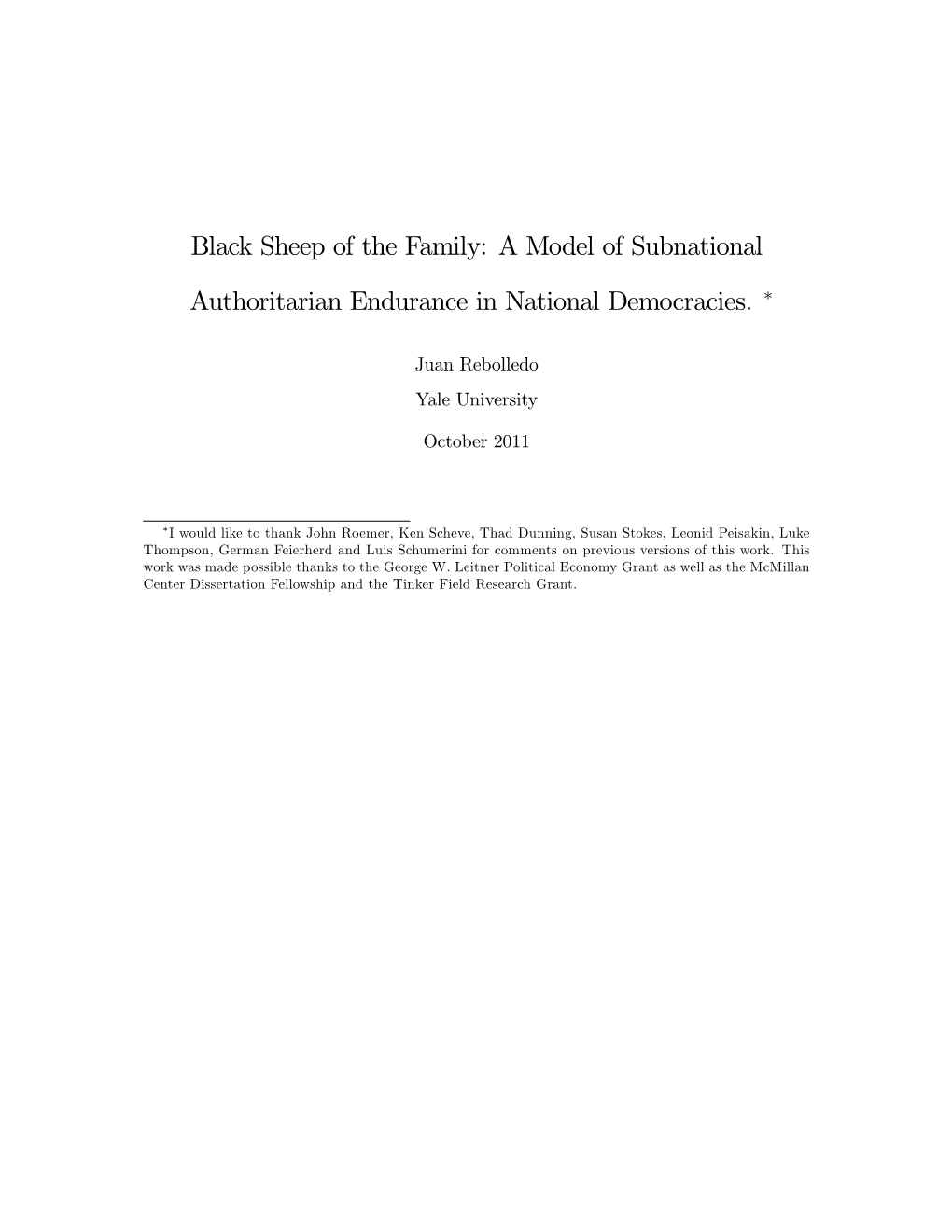 Black Sheep of the Family: a Model of Subnational