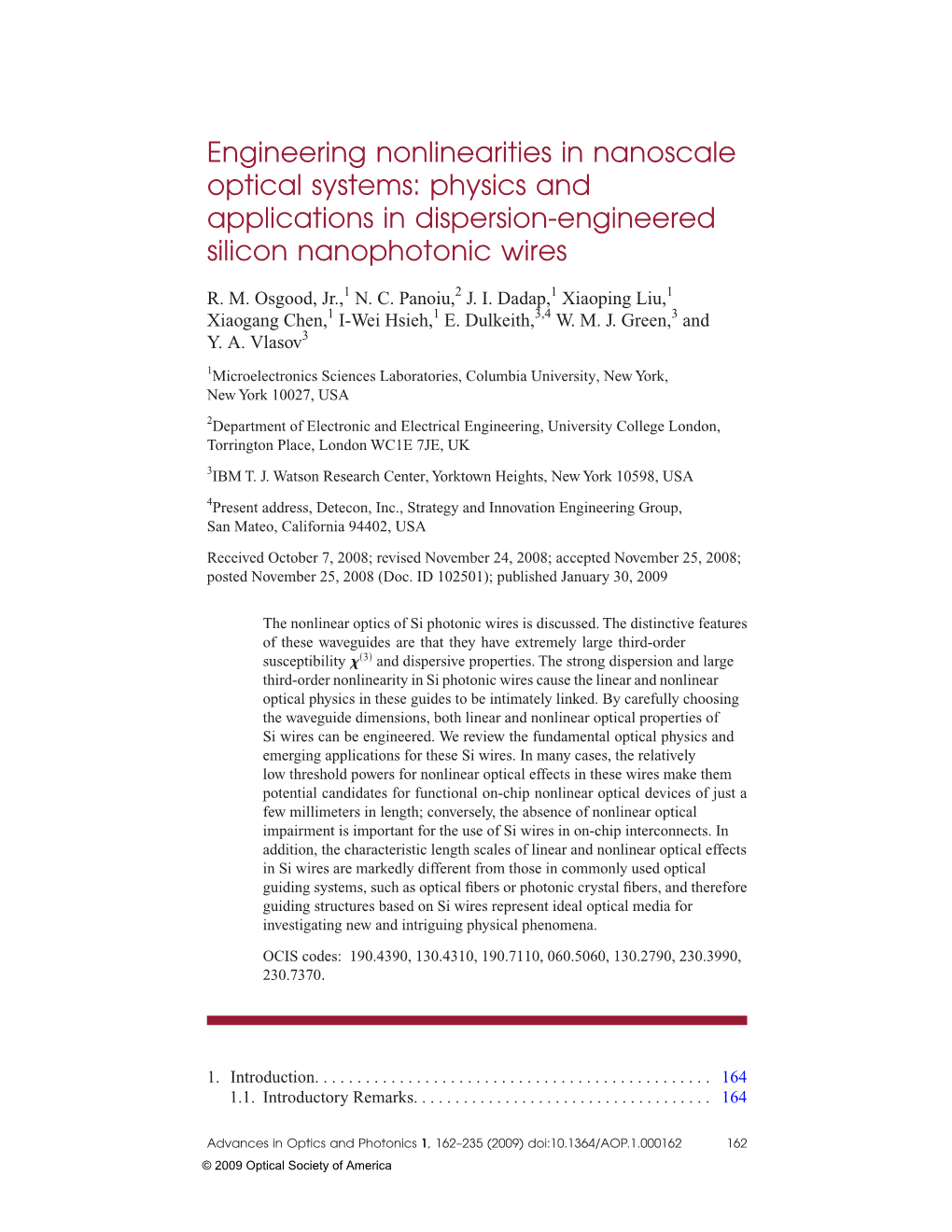 Engineering Nonlinearities in Nanoscale Optical Systems: Physics and Applications in Dispersion-Engineered Silicon Nanophotonic Wires