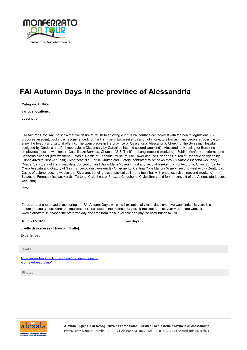 FAI Autumn Days in the Province of Alessandria