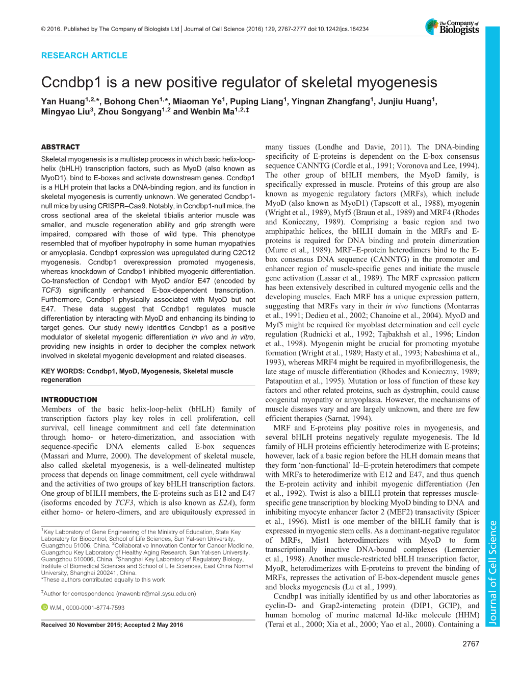 Ccndbp1 Is a New Positive Regulator of Skeletal Myogenesis