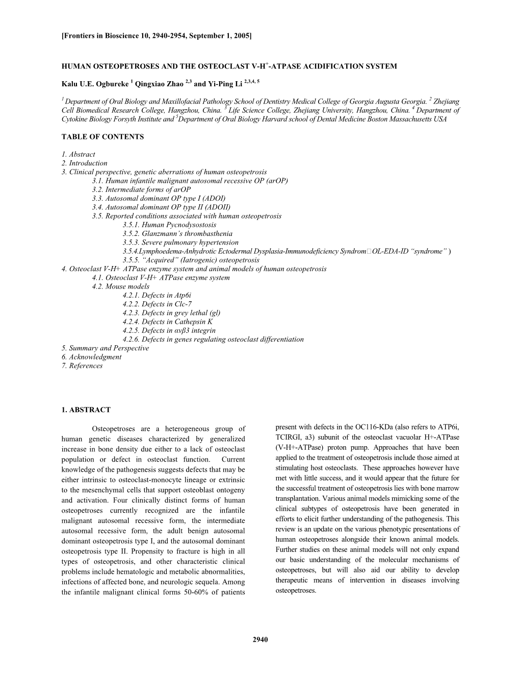 Human Osteopetroses and the Osteoclast V-H+-Atpase Enzyme