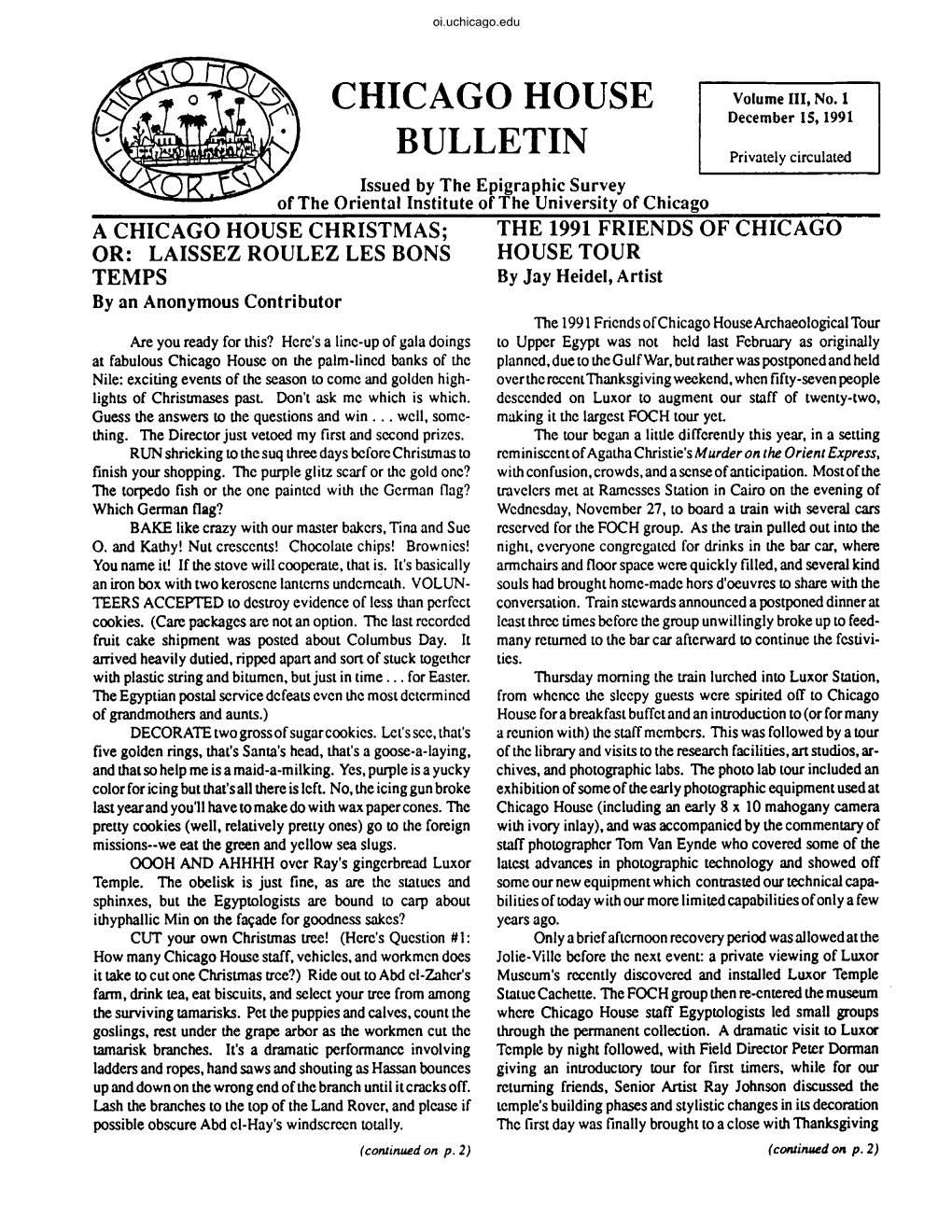 Chicago House Bulletin III, No.1