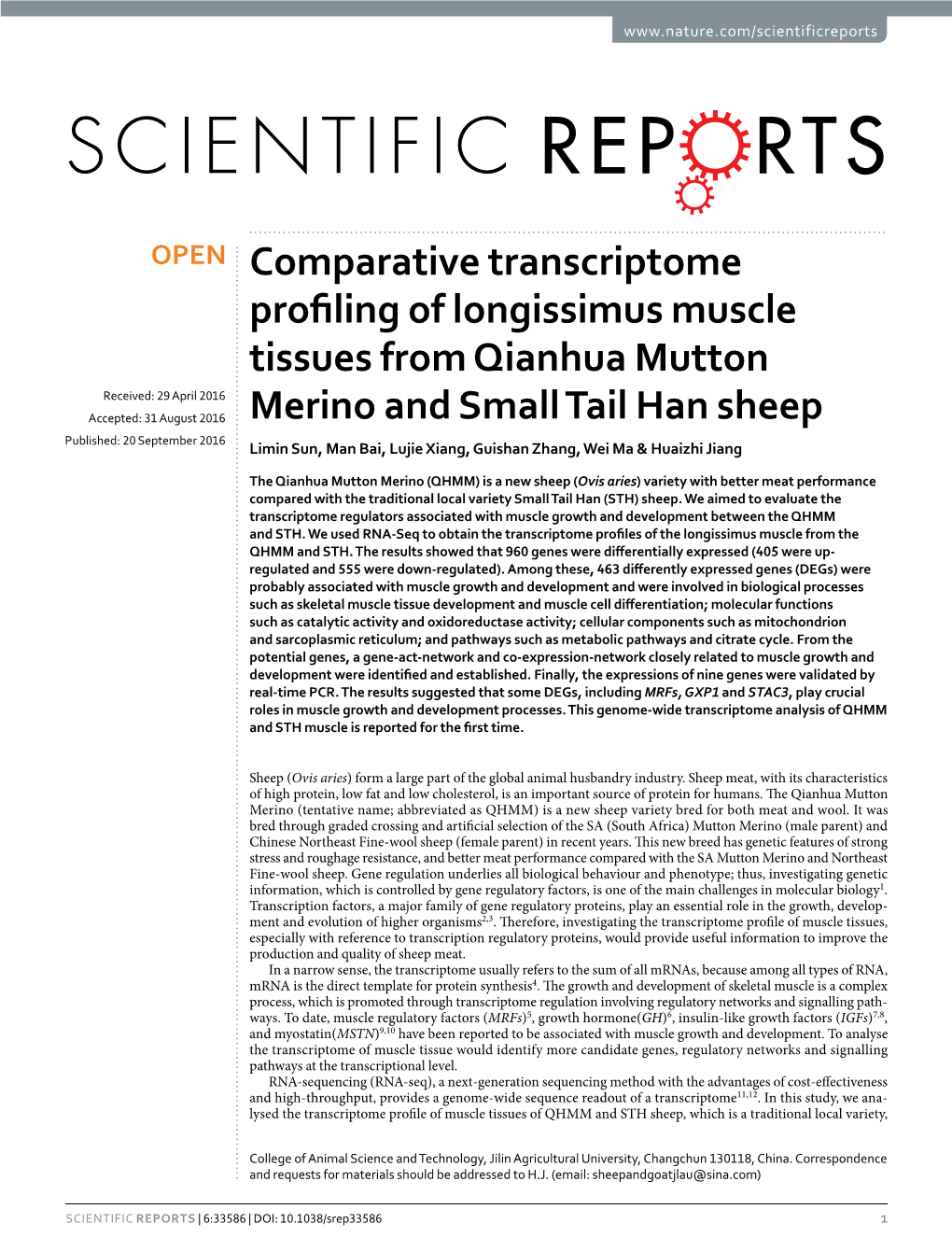 Comparative Transcriptome Profiling of Longissimus Muscle Tissues From