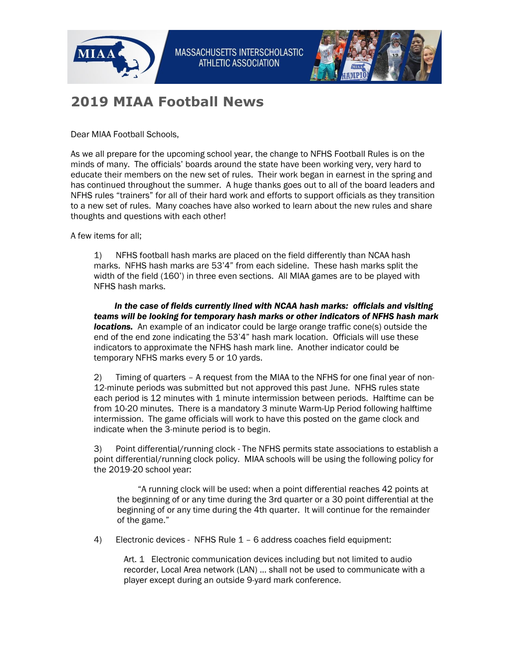 2019 MIAA Football News