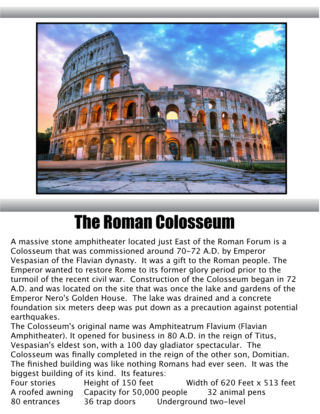 Roman Colosseum Newsletter
