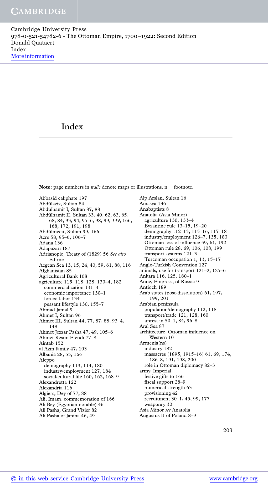 The Ottoman Empire, 1700–1922: Second Edition Donald Quataert Index More Information