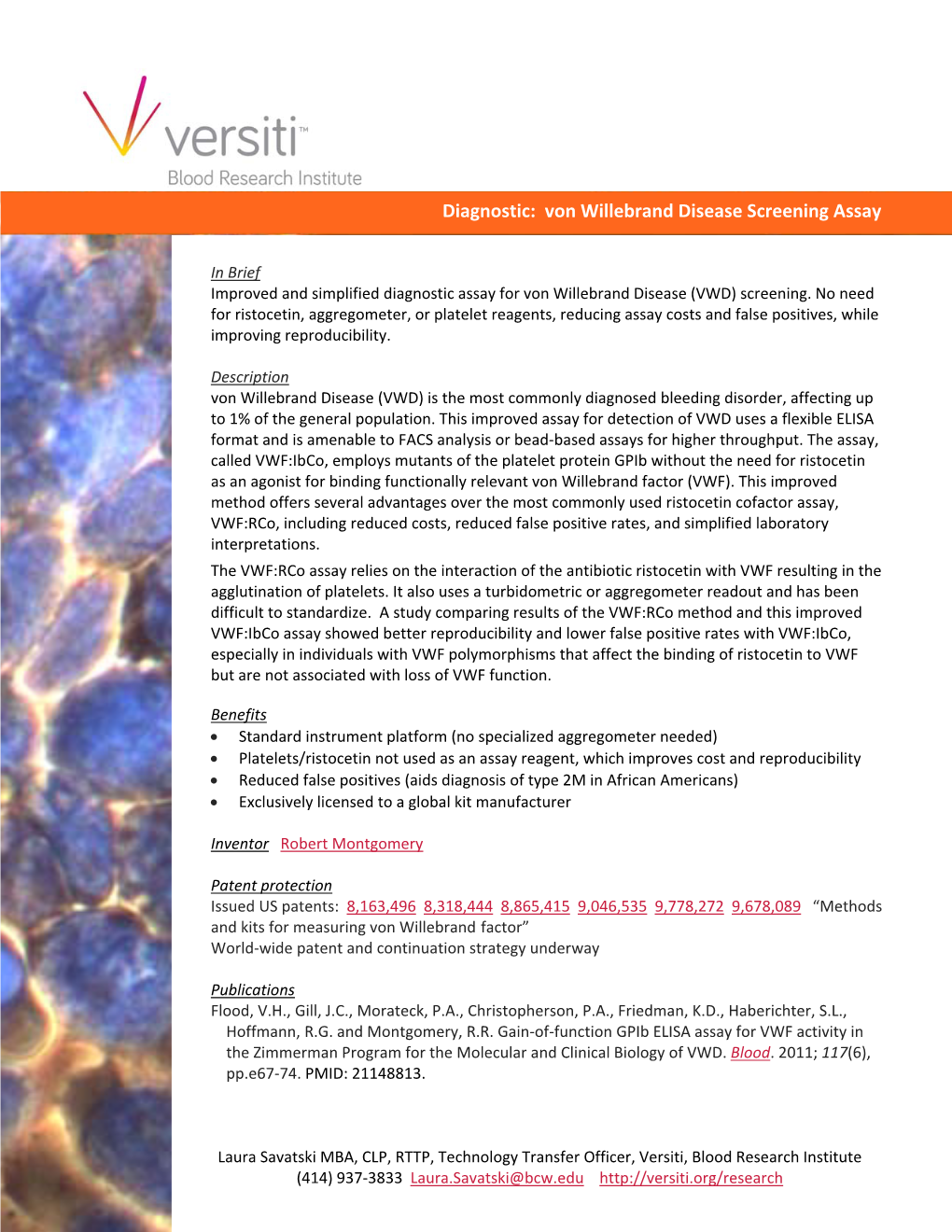 Diagnostic: Von Willebrand Disease Screening Assay