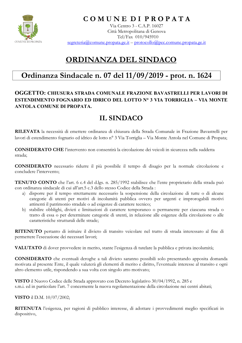 Ordinanza 07 2019