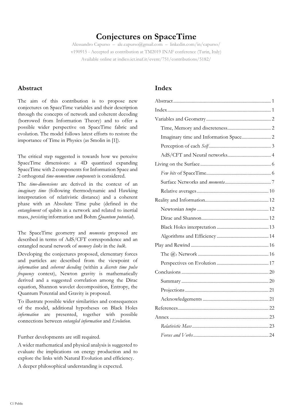 Conjectures on Spacetime