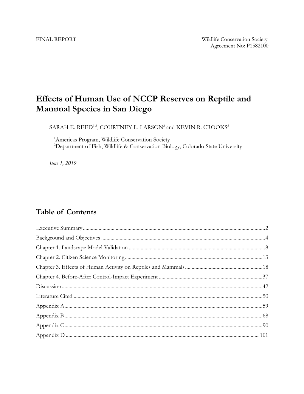 Effects of Human Use of NCCP Reserves on Reptile and Mammal Species in San Diego