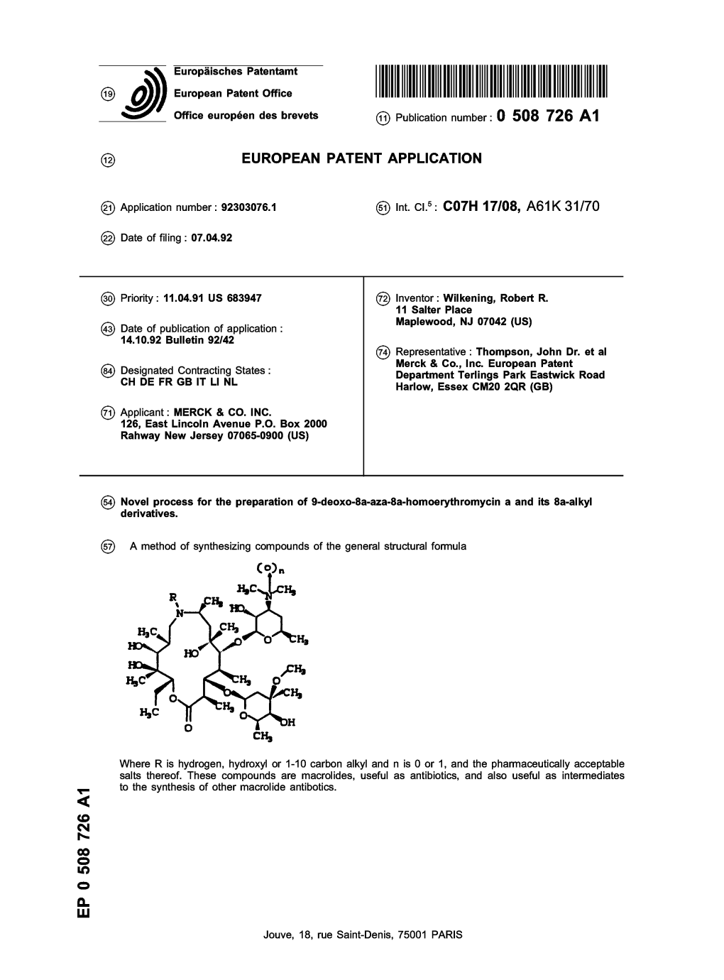 Novel Process for the Preparation of 9-Deoxo-8A-Aza-8A-Homoerythromycin a and Its 8A-Alkyl Derivatives